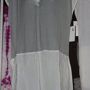 Mystree Tunic with pockets stripes, lace neck embellishment S,M,L